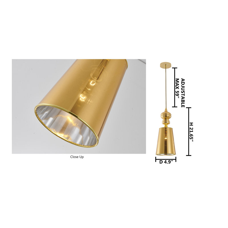 Luminaire suspendu en PVC 1 lumière Cravets, Or poli