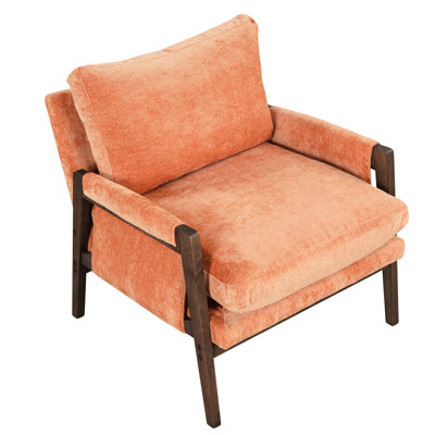 Chaise de loisir orange Mid-Century avec velours. Base en bois d'hévéa massif. Siège et accoudoirs confortables. Pour différents réglages. Support de 330 lb Chaise d'appoint l 30,2 po x l 35,4 po H 33,5 po. Revêtement en velours