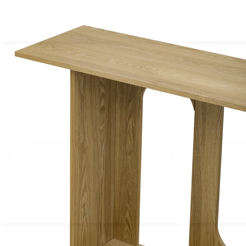 Modern and Curved Design Ash Veneer Console Table with Shelf, Natural