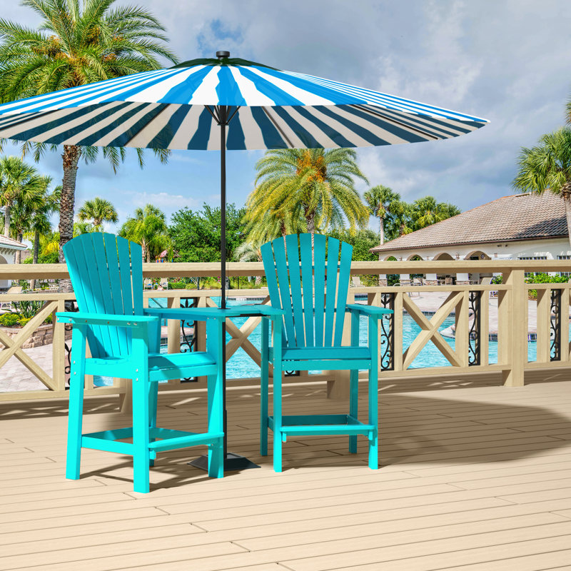 Ensemble de 2 tabourets de bar d'extérieur, chaises Adirondack en PEHD à hauteur de bar, grands tabourets de bar avec repose-pieds pour la cuisine, la piscine, la cour arrière et le jardin (grand bleu marine)