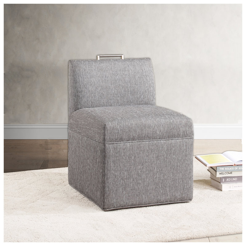 Chaise à roulettes Della Modern capitonnée, couleur gris cendré, avec poignée en nickel
