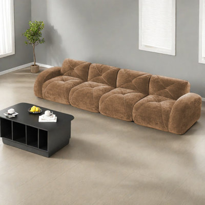 Canapés modernes en velours, conception ergonomique, aucun assemblage requis, brun clair
