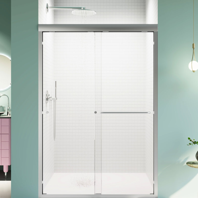 Bathroom Partition Door, 44"-48"W X 72"H, Tempered Glass, , Color Matching Parts 48 In W 72 H Semi- Shower Double Bypass Sliding, 6Mm Thick Adjustable Width 44"-48
