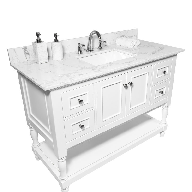 Dessus de meuble-lavabo en pierre 43 x 22 avec marbre blanc brillant - pierre d'ingénierie, lavabo en céramique et dosseret de couleur rectangulaire
