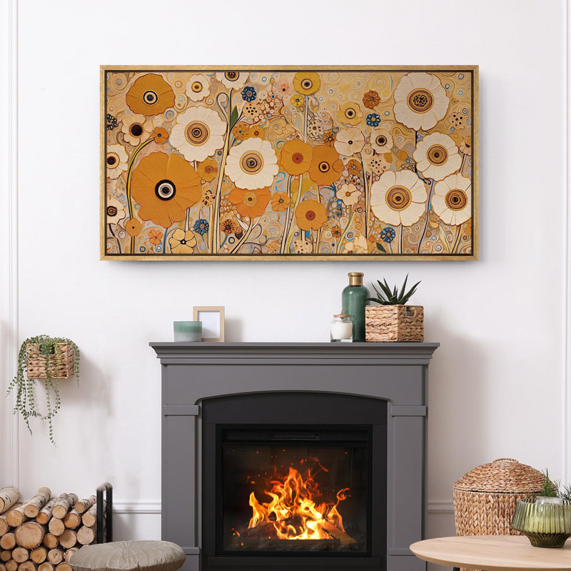 Motif floral coloré avec des fleurs jaunes et blanches, H 30 po x l 60 po, Naturel