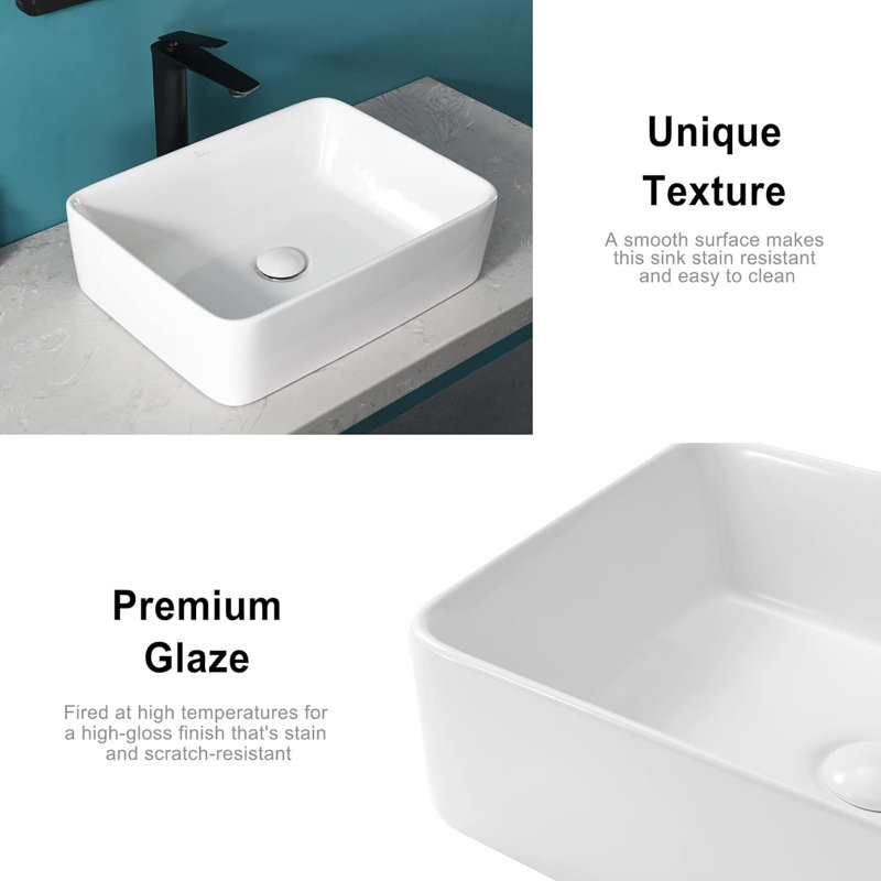 Davivy 19" Rectangular Ceramic Bathroom Vessel Sink Counter Top Sink White