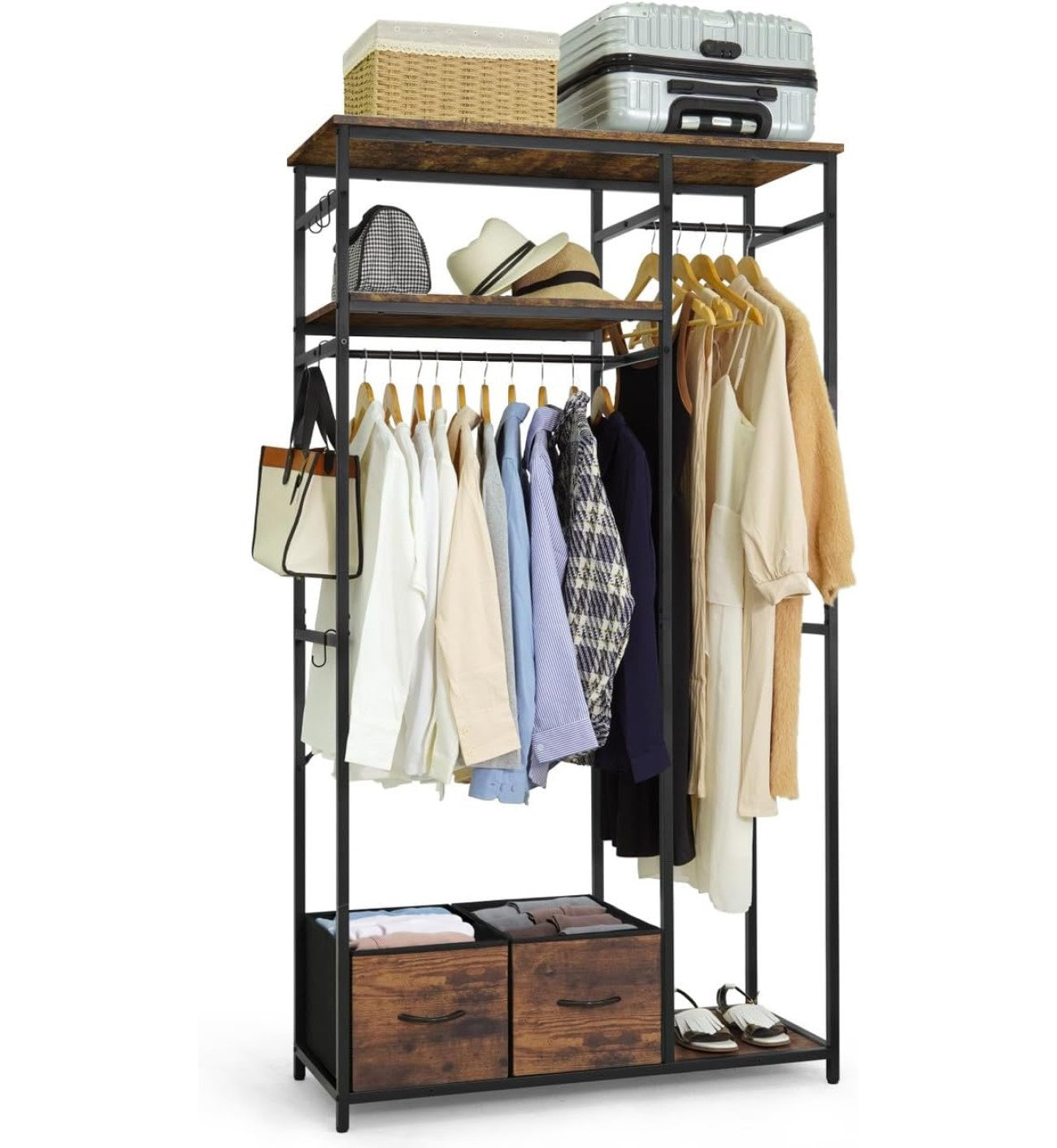 BLASIVE Heavy Duty Metal Open Wardrobe W/Hanging Rods & Drawers Free ...