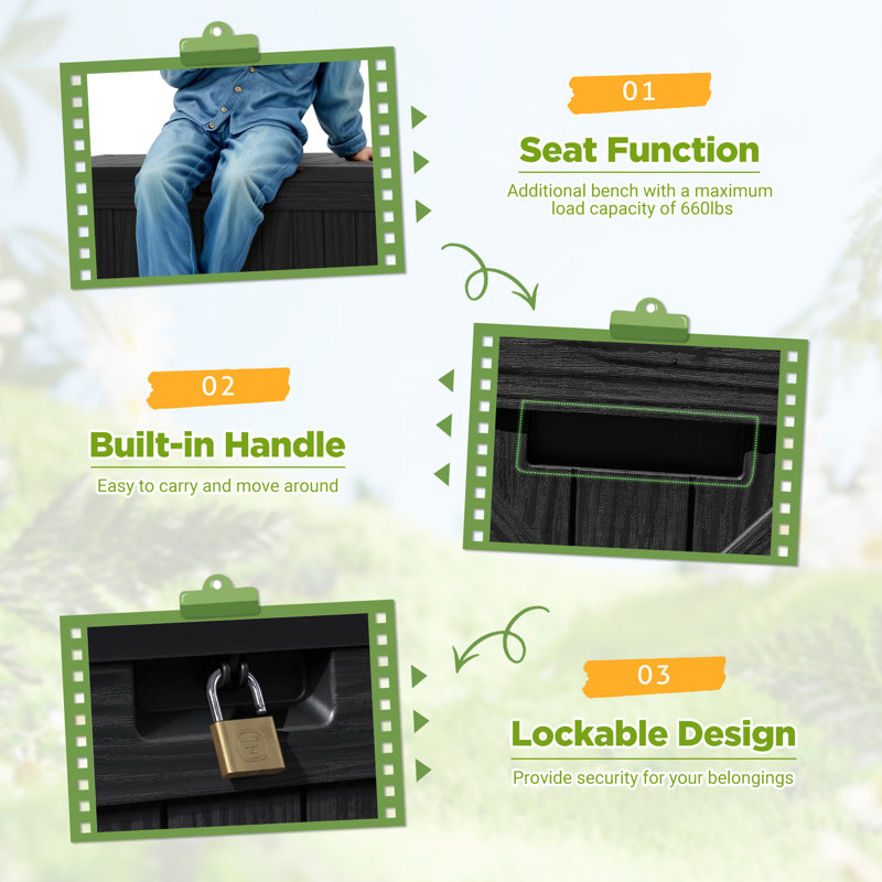 Black 120 Gallon Lockable Resin Outdoor Deck Box