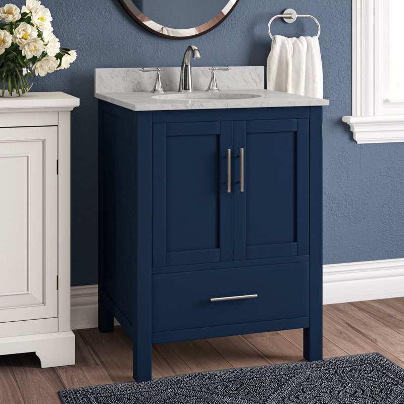 Ensemble de meuble-lavabo simple 24 po Gilley, Bleu, Blanc de Carrare
