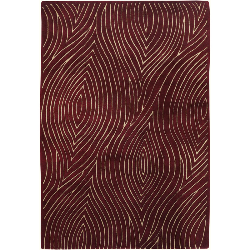 Solas Hand Tufted Wool Abstract Area Rug in Maroon/Cream, Rectangle 7'9" x 10'6"