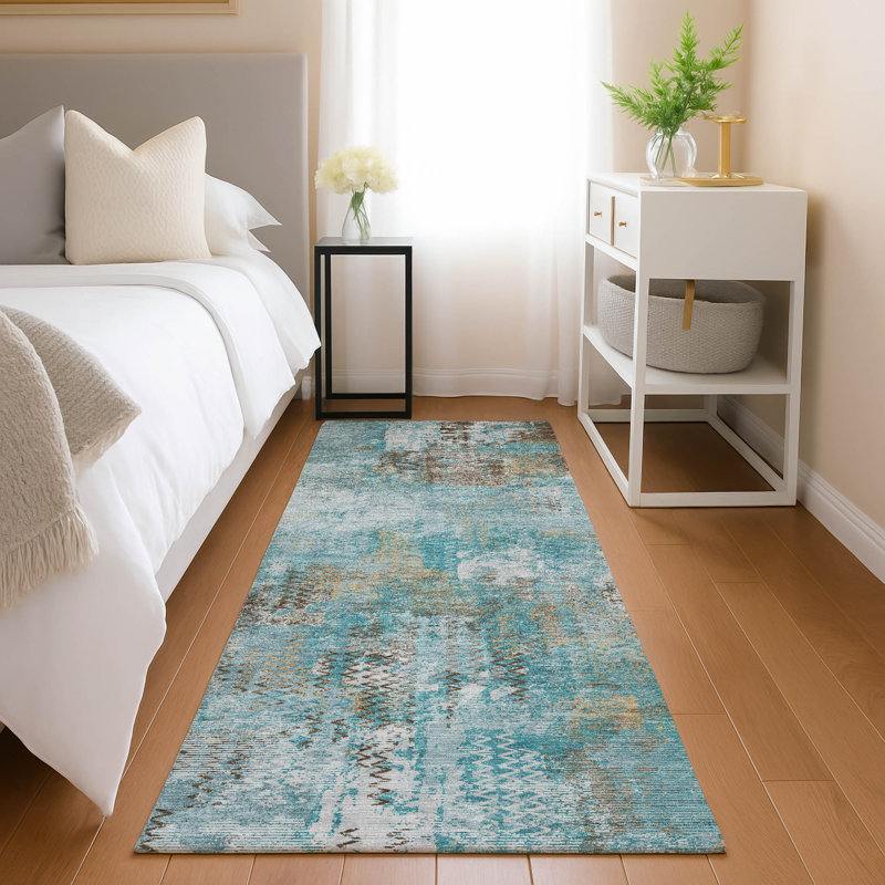 Machine Washable Indoor/Outdoor Chantille ACN2790 Abstract Rug, 2'3" x 7'6" Runner, Teal