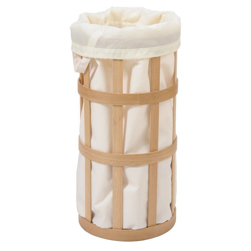 Belinda Wood Laundry Basket with Handles, Soft White, Oak