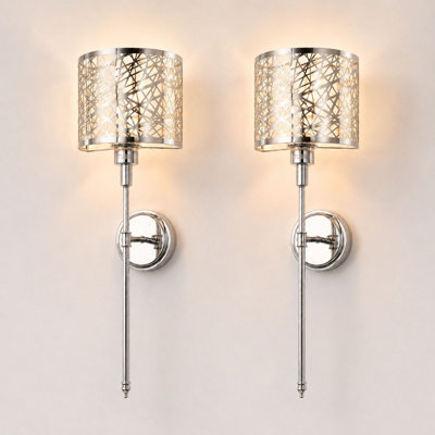 Plug In Wall Sconces, RGBCW Dimmable, Iron Hollow Shade, Remote & Night Light