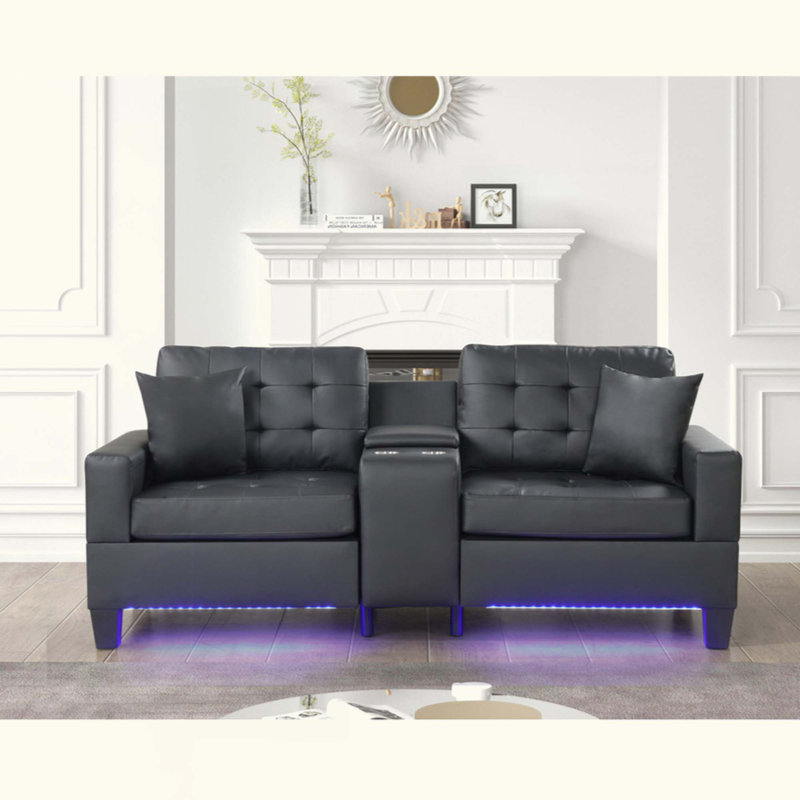 Canapé rembourré en PVC avec lumières DEL et console de rangement