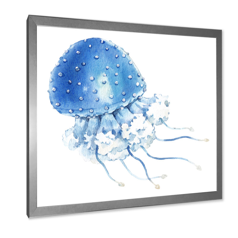 Beautiful Jellyfish Composation IV - Peinture, H 16 po x l 16 po x P 1 po, Impression argent sur toile encadrée