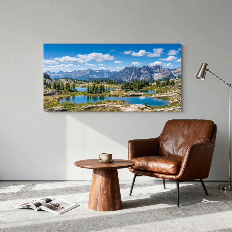 Ensemble de 1 tableau sur toile représentant un lac de montagne, L 32 po x H 16 po, Toile tendue