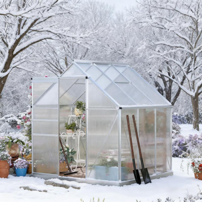 Serre en polycarbonate avec évent de toit et gouttière