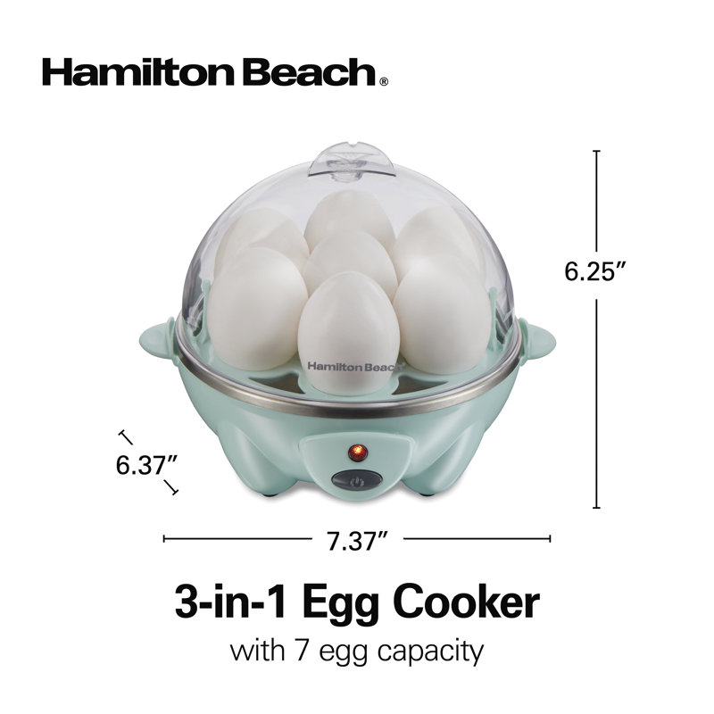 Hamilton Beach 3-in-1 Egg Cooker, Hard-Boiled, Poached, Omelets, 7 Egg Capacity, Mint Color, 25504G
