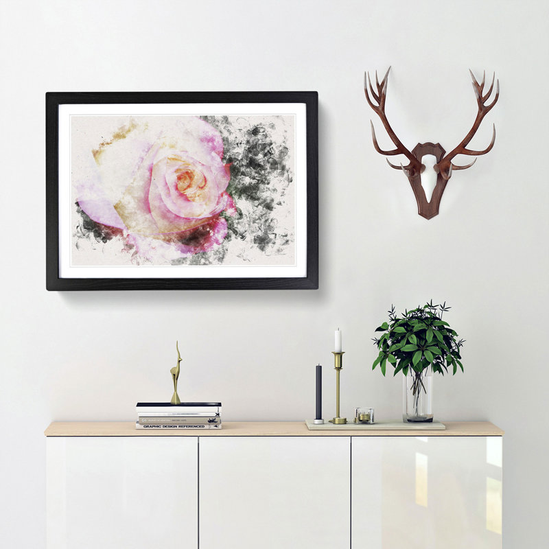 Pink Tipped Rose - Picture Frame Graphic Art Print, Black Framed, 62cm H x 87cm W x 2cm D