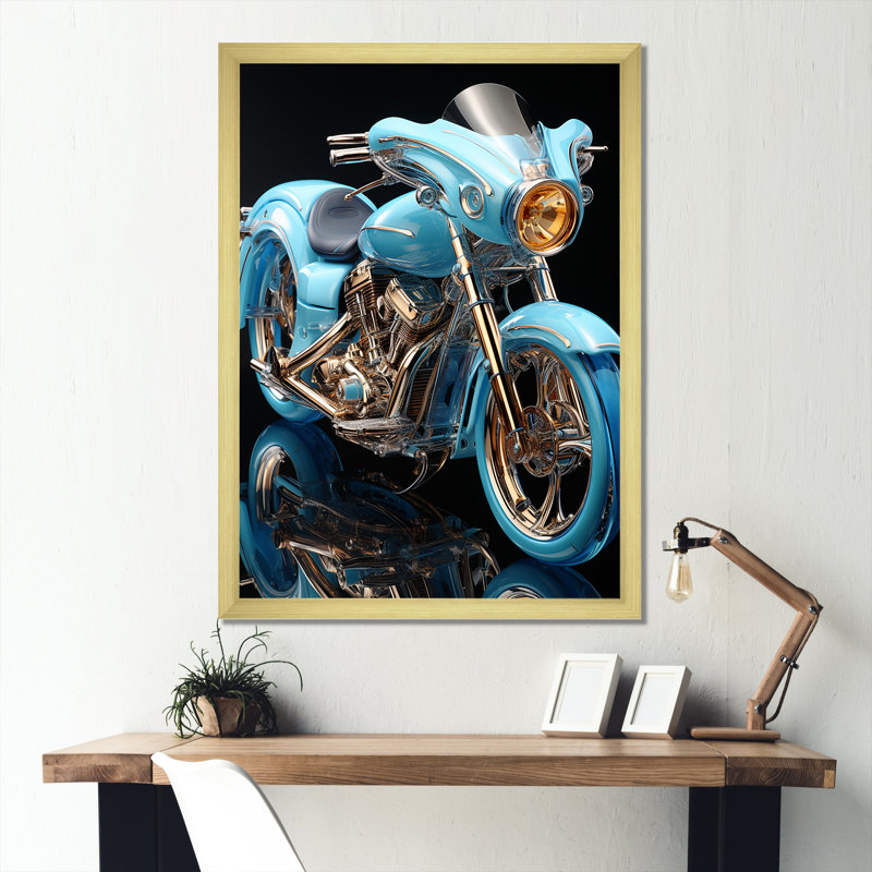 Scooter électrique bleu I, Cadre doré simple, H 44 po x l 34 po x P 1,5 po