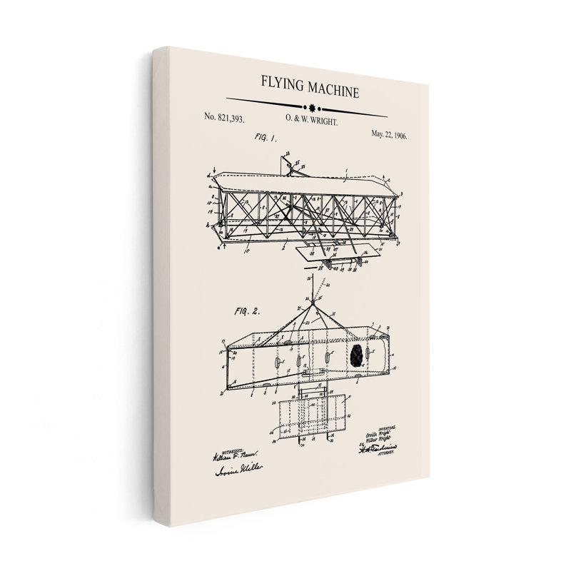 Schéma des frères Wright, Canevas, Encadrement blanc, H 16 po x l 20 po