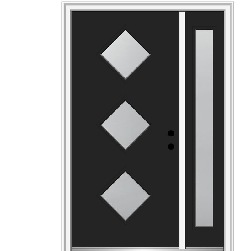 Porte d'entrée en acier pré-montée en verre Spotlight, Côté gauche, H 50 po x l 80 po x P 1,75 po, Noir, noir, noir, noir