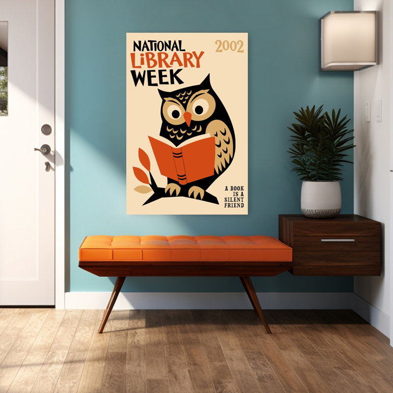 Affiche murale rétro hibou lisant, oiseau rétro rétro hibou, nature automnale, H 48 po x l 32 po