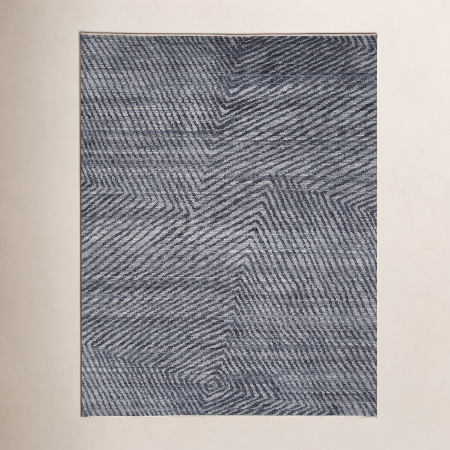 Ethos Gray Hand-Knotted Striped Wool Rug, Rectangle 10' x 14'