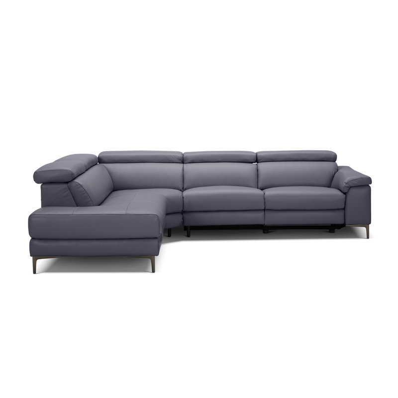 Bryd Upholstered Power Reclining L-Shaped Sectional, Left Hand Facing, Slate Genuine Leather,