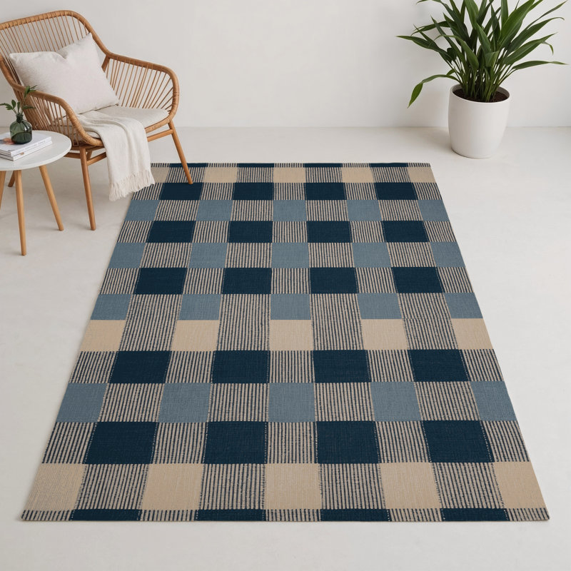 Checkered Gray Indoor and Outdoor Area Rug, Rectangle 9' x 12'