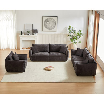 Canapé moderne à 3 places + 3 places + 1 place, canapé en tissu de lin, structure en bois avec 5 coussins, mobilier d'appartement