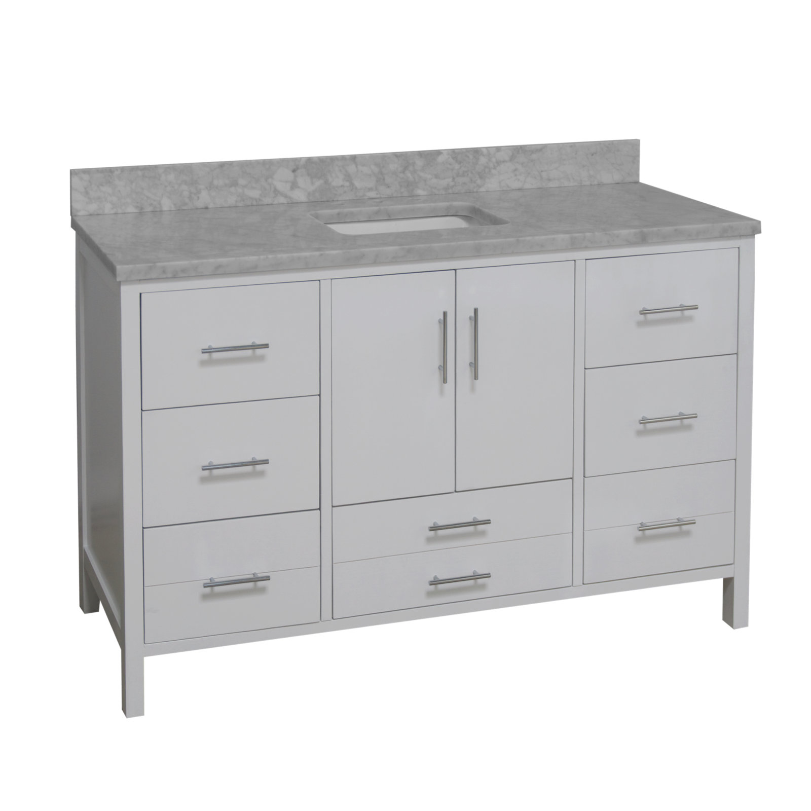 Kiara 60" Carrara Marble Single Bathroom Vanity, White, Carrara Marble