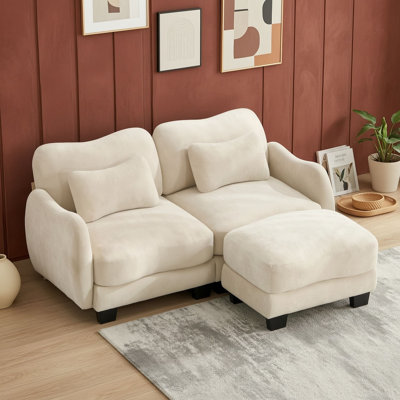 Canapé d'angle en chenille avec pouf amovible et coussins