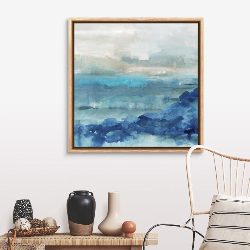 «Sea Swell I», peinture sur toile, Toile avec cadre photo, H 37,25 po x l 37,25 po, Naturel flottant