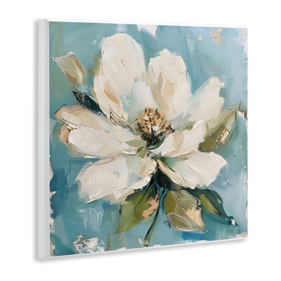 Plaque murale blanche à motif floral bleu, design par LSR Creative Studio