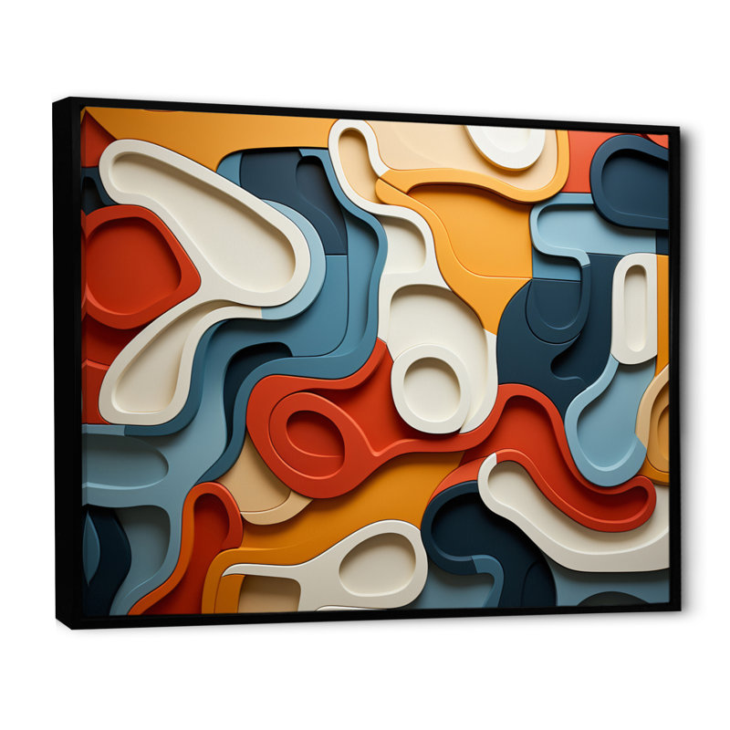 Gelacio Geometric Snake Serpentine Grace II - Print on Canvas, 24" H x 32" W x 1" D, Black Floater Framed
