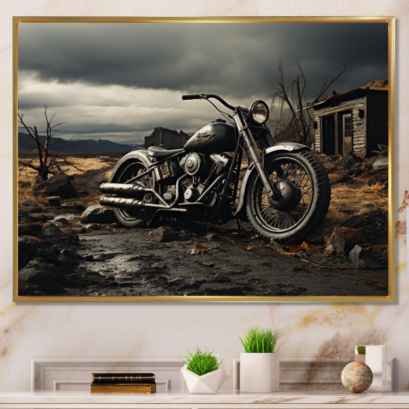 «Jaze Grey Moto», photographie de paysage monochrome encadrée sur toile, H 24 po x l 32 po x P 1 po, Cadre flottant doré