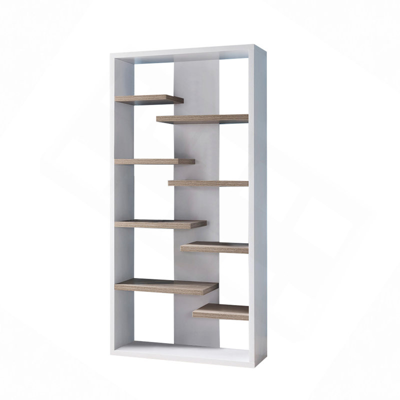 Vitrine Mid-Century, vitrine à dossier ouvert avec 8 tablettes - blanc
