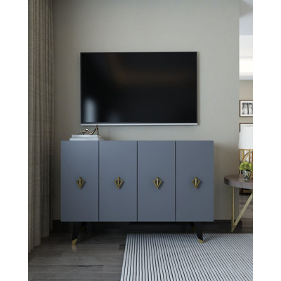 Modern Console Table, Anthracite & Gold, 47.2 x 31.5 x 11.6 inches | 100% Melamine Coated Particle Board, Thickness: 0.7 inches | Multiple Shelves, Wall-Mountable, Stylish & Functional Design for Home Décor