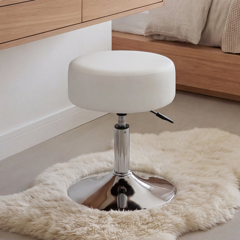 PVC Leather Upholstered Accent Stool, White