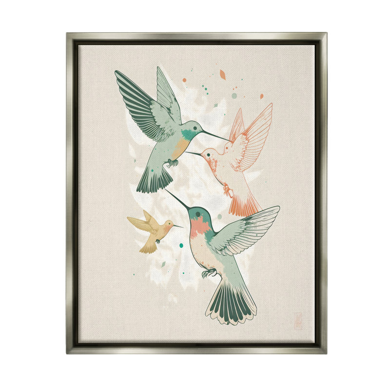 Hummingbirds On Beige, reproduction d'art sur toile, H 21 po x l 17 po x P 1,7 po, Cadre flottant gris