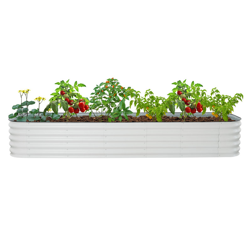 Metal Raised Garden Bed Planter Box, 16.94" H x 112.29" W x 23.64" D, White