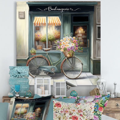 Bicycle In Front A Flower Shop In Paris - Landscape French Canvas Wall Art