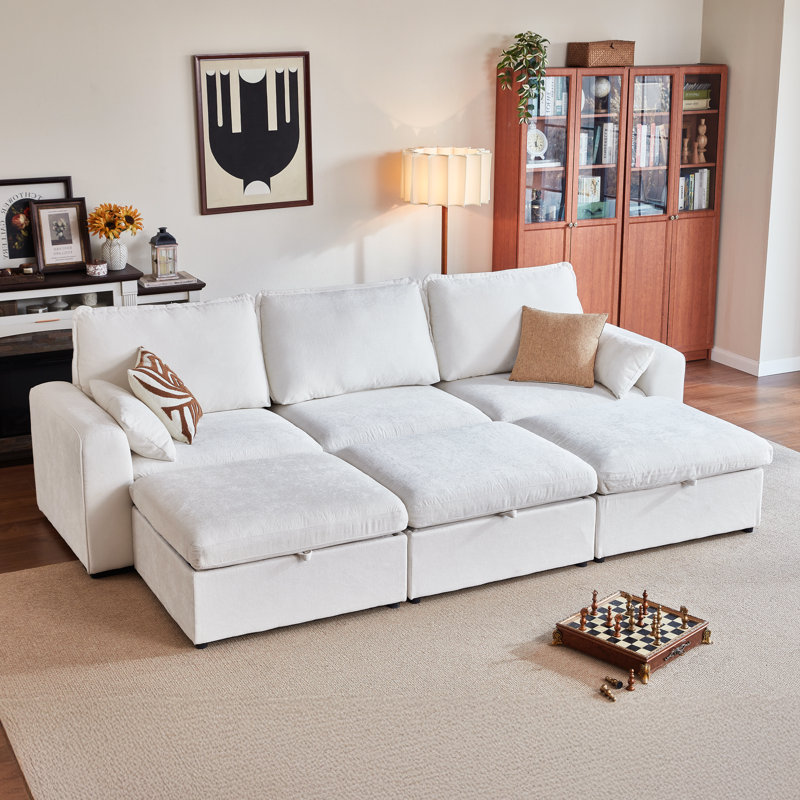 6-seater  Oversized Modular Sofa Chenille Comfy Cloud Couch With Storage, Deep Convertible Sectional Sleeper Sofa Bed With 3 Ottomans