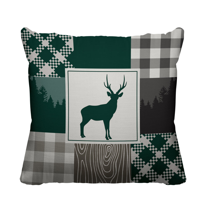 Coussin intérieur / extérieur Range Trees Cabin, 17 po x 17 po, Émeraude, Carré