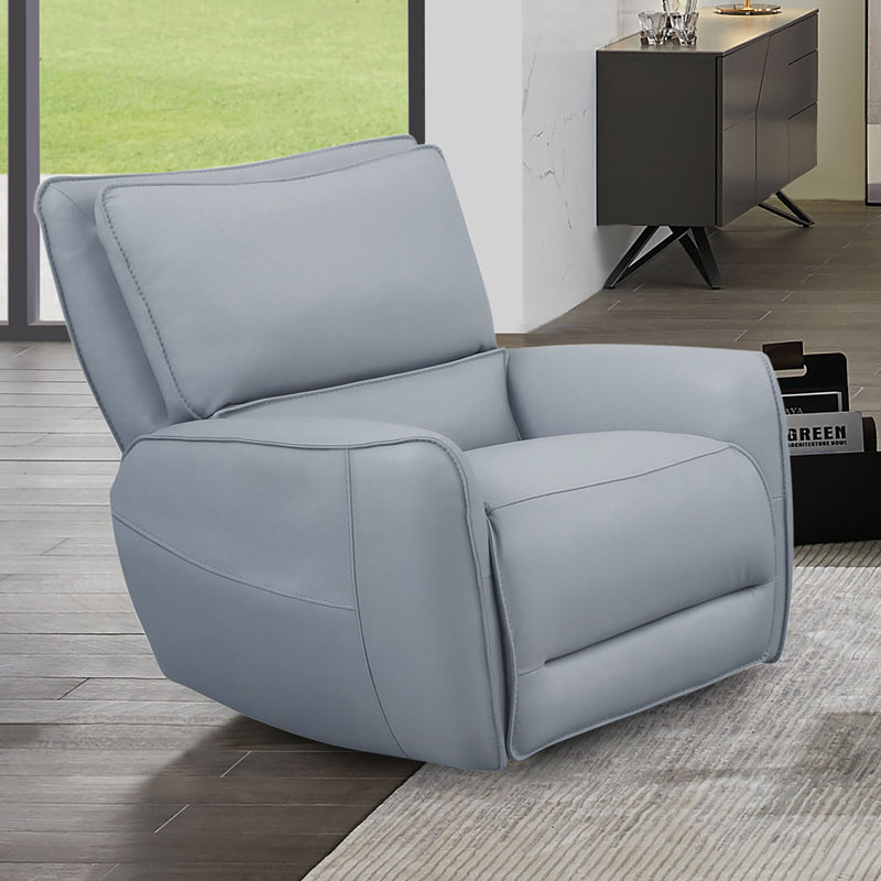 Chelo Faux Leather Power Reclining Home Theater Seat, Pale Blue Top Grain Leather