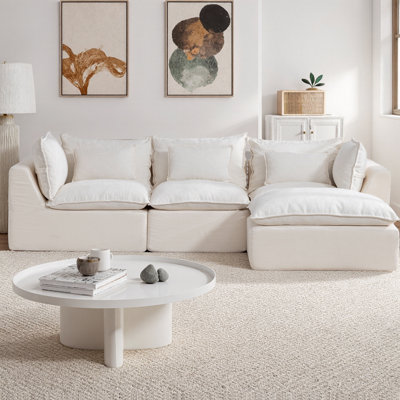 Très grand canapé en nuage, canapé modulaire en forme de L de 102,3 po avec repose-pieds, véritables fauteuils confortables avec siège large et profond, canapé en lin à 3 places pour les ensembles de salon