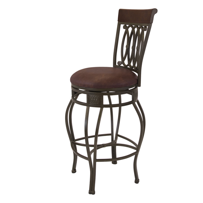 Marion Swivel Upholstered Faux Leather Pine Counter Stool
