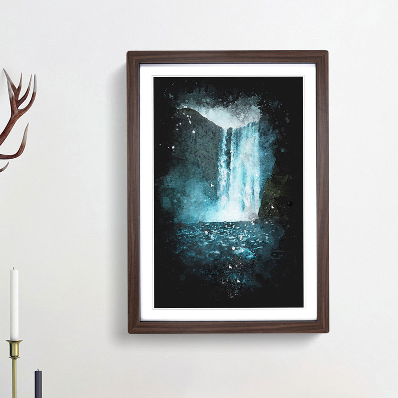 Waterfall Path in Iceland - Framed Print, Walnut Framed, 87cm H x 62cm W x 2cm D