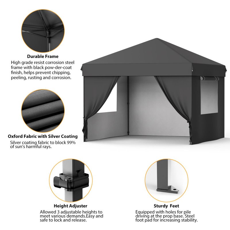 10x10 FT Commercial Pop-Up Canopy with One-Push Set-up, Waterproof UV Protection, 4 Detachable Sidewalls, Adjustable Height, Sturdy Steel Frame, Event Tent